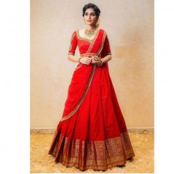 Red Color Classic Half Saree For South Indian Wedding